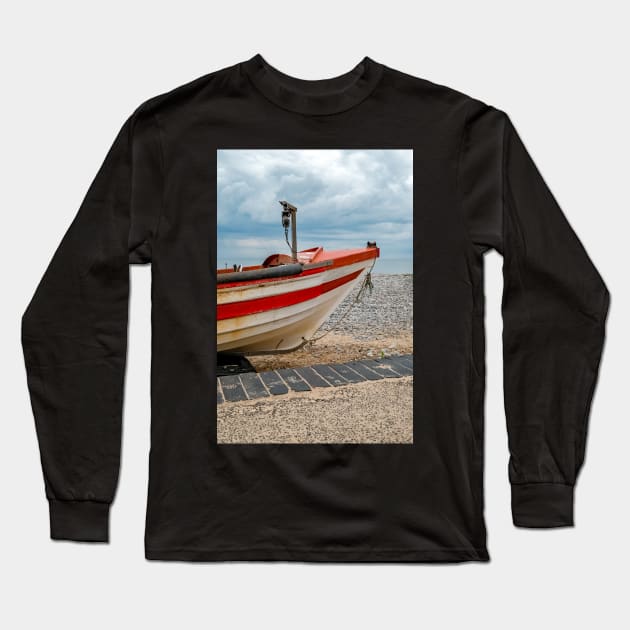 Traditional crab fishing boat on Cromer beach Long Sleeve T-Shirt by yackers1